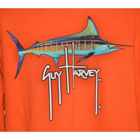 Guy Harvey Men's Orange Hoodie Pocket Sweatshirt Size L Swordfish & Logo Comfy - Picture 5 of 12